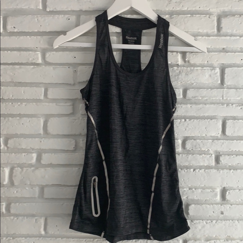 Reebok Racerback Workout Tank Zip Pocket Heather Gray Athletic Top XS